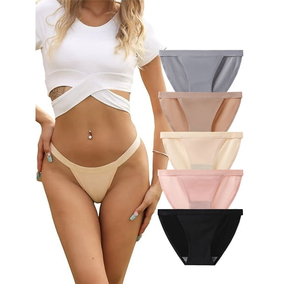 Buankoxy Women's Seamless Thong Invisible Low Rise G-String Panties Breathable No Show Underwear 5 PackSize 6