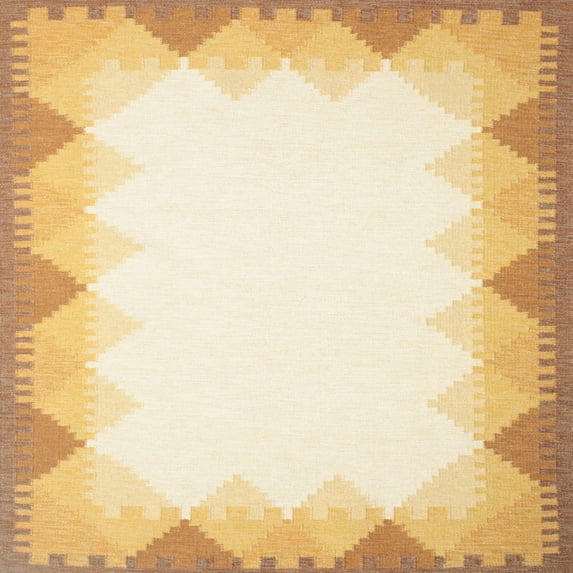 Ahgly Company Machine Washable Indoor Square Contemporary Yellow Area Rugs, 3' Square