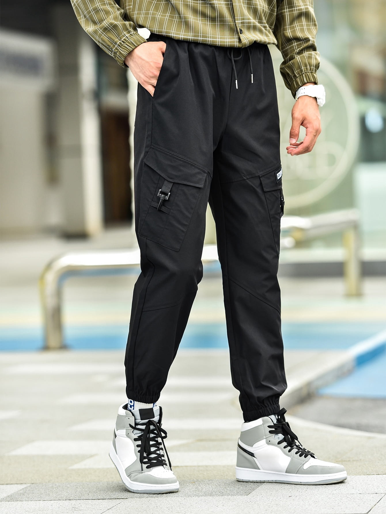 Black Street Men Flap Pocket Buckle 