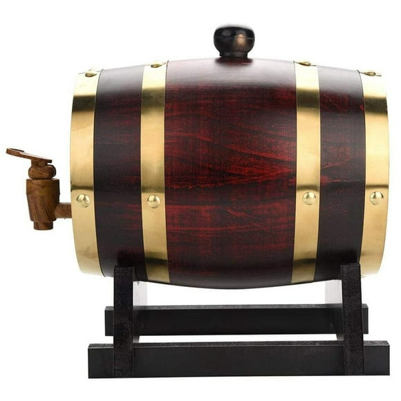 1.5L Oak Wood Wine Barrel Whiskey Rum Port, Handmade with Wooden Tap, Pressure Tested Leak Free, Improves Taste Over Time, 1 for Storing Liquids, with Easy Dispense Tap