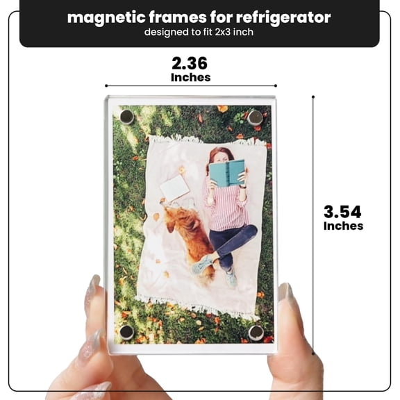 Acrylic 2 x 3 Magnetic Picture Frame for Fridge ā Pack of 20 Clear Double-Sided Polaroid Frame for Small Picture ā Wallet Size Magnet Photo Frame for Refrigerator or Locker Decor