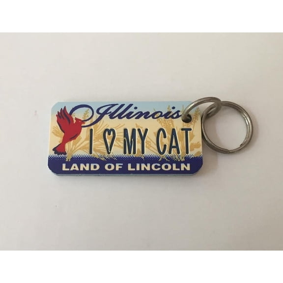 Illinois Land of Lincoln I Love My Cat Name Keychain Key Holder Key Ring New