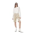 thumbnail image 4 of Lenpel Bermuda Shorts for Women Elastic High Waisted Drawstring Button Front Knee Length Shorts Summer Casual Shorts with Pockets, 4 of 7