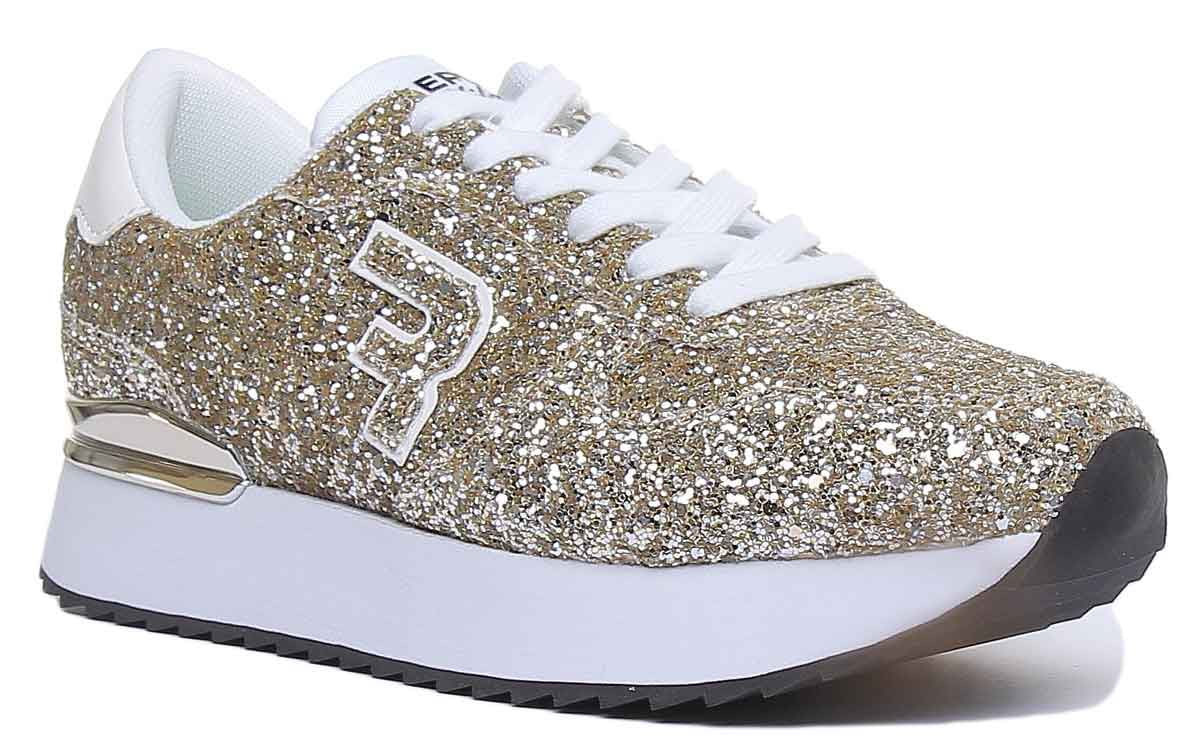 Replay Women's Jemin-Platinum/Gold Lace Up Trainers