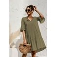 thumbnail image 4 of QINCAO Women Dresses Summer Dress V-Neck Short Sleeve T-Shirt Dress Babydoll Ruffles Casual Mini Female Dress, 4 of 8