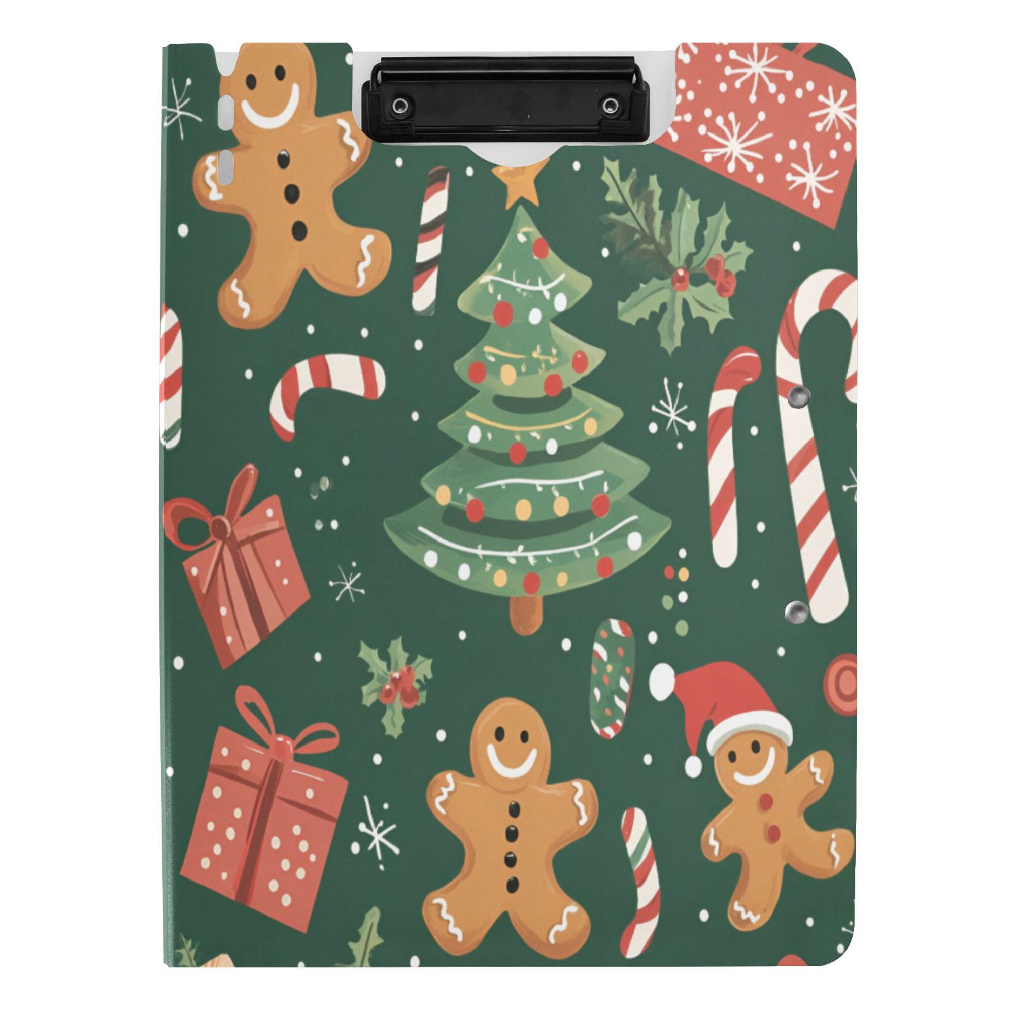 FORMRS A4 Clipboard Folder with Pen Holder Horizontal Foldable School Office Binder, Brown Christmas Gingerbread
