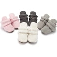 thumbnail image 2 of Newborn Baby Boy Girl Soft Fleece Booties Stay On Infant Slippers Socks Shoe Non Skid Gripper Toddler First Walkers Winter Ankle Crib Shoes, 2 of 6