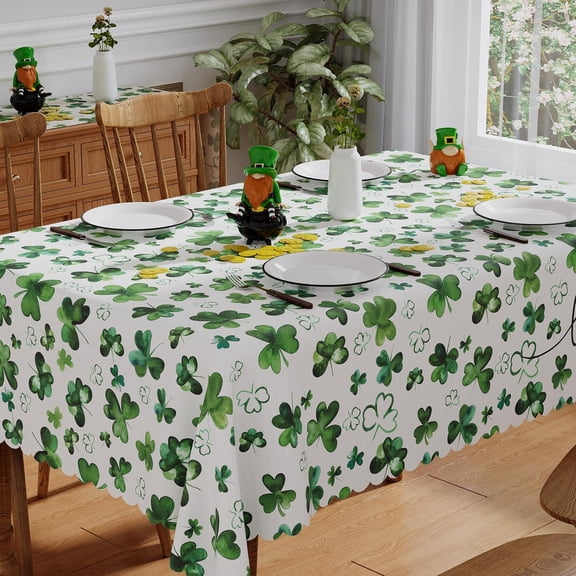 St Patricks Day Tablecloth Rectangle 60x104 Inch, Washable Lucky Watercolor Green Shamrock St Patricks Tablecloth Spring Waterproof Scalloped Edge Table Cloth Home Party Picnic Table Decorations