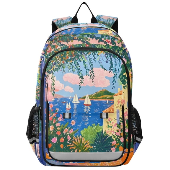 FORMRS Unisex School Backpack 17" Student Travel Bag with Laptop Compartment, Blue Window