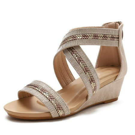 

Wedge Sandals for Women Open Toe Casual Summer Roman High Heel Breathable Beach Sandals Sandals Rhinestone