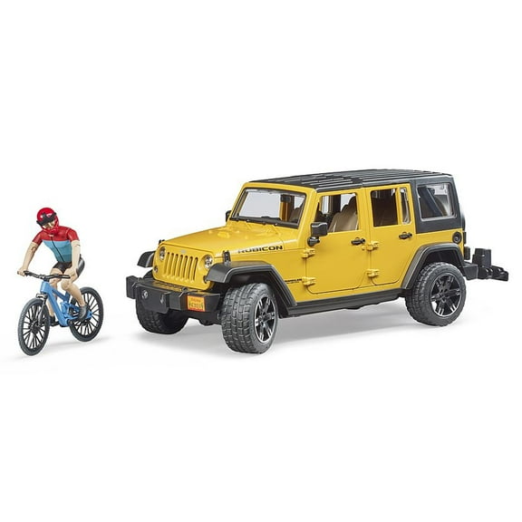 Bruder 02543 Jeep Wrangler Rubicon Unlimited w/ 1 Mountain Bike and Male Cyclist