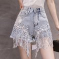 thumbnail image 2 of QIJUNTUO High Waisted Embellished Sequin Detailed A Line Flared Hot Pants Fashion Shorts Jean Shorts for Women Blue, 2 of 7