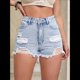 thumbnail image 4 of Pantalones Cortos Vaqueros de Talla Grande para Mujer, de Cintura Alta, Rotos y con Dobladillo Doblado. Azul L, 4 of 10