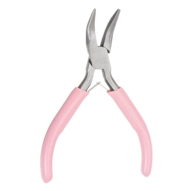 Mini Doblada Punta Pinzas 4,5 Pulgadas Sin Dientes Curvados Precisión Pinzas con Plástico Rosa Mango para Bricolaje Artesanía Joyería Fabricación
