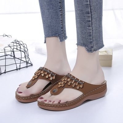 Sandalias y pantuflas de playa con chanclas de diamantes de imitación multicolor con tacón de cuña para mujer Wmkox8yii hj789