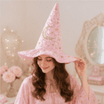 thumbnail image 2 of Witch Hat for Women, Halloween Costume Hat, Tall Pointed Wide Brim Quilted Cone, Perfect for Party Dress Up Cosplay and Seasonal Events Pink, 2 of 2