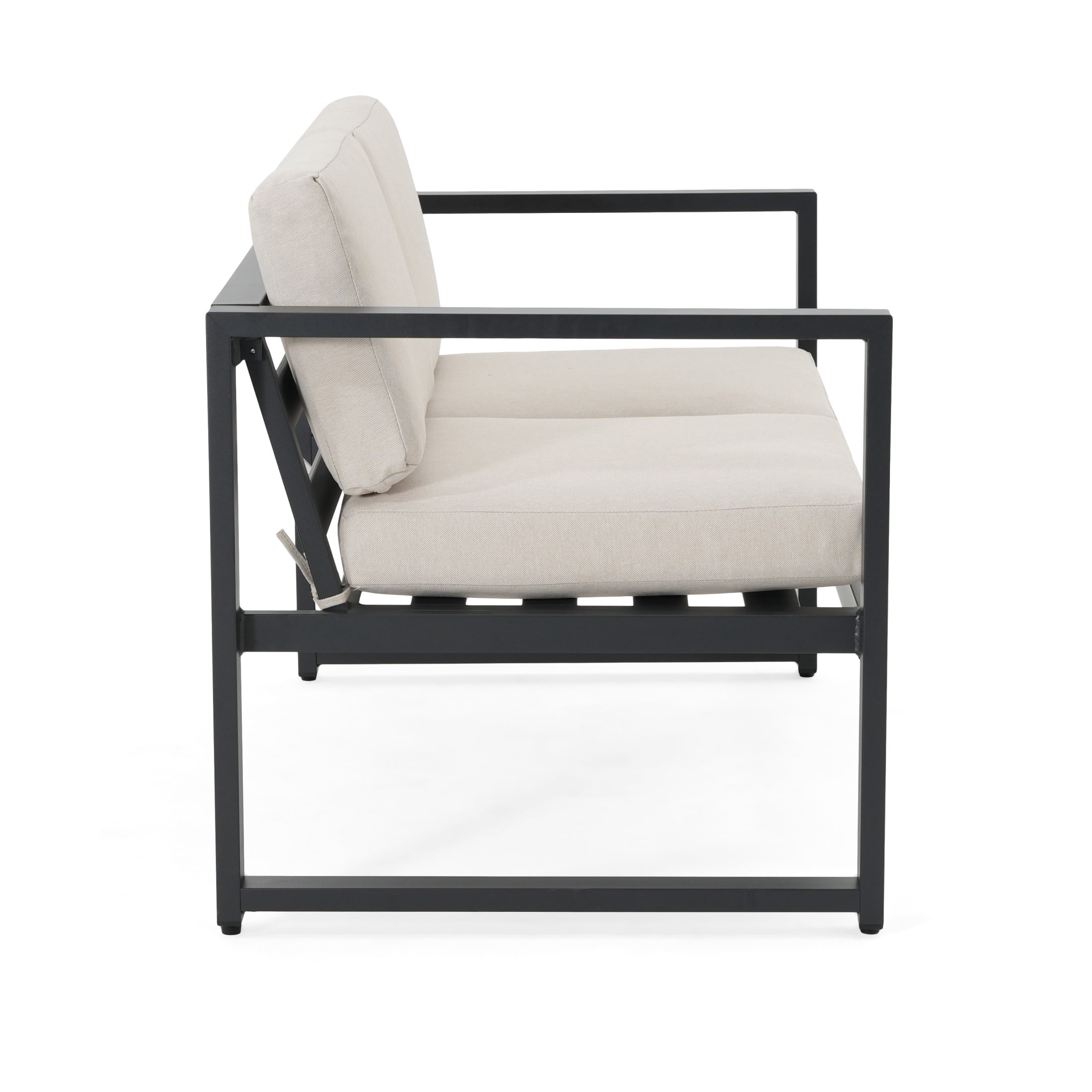 Ryder Modern 4-Piece Outdoor Patio Aluminum Chat Set, Black Frame with Beige Cushions