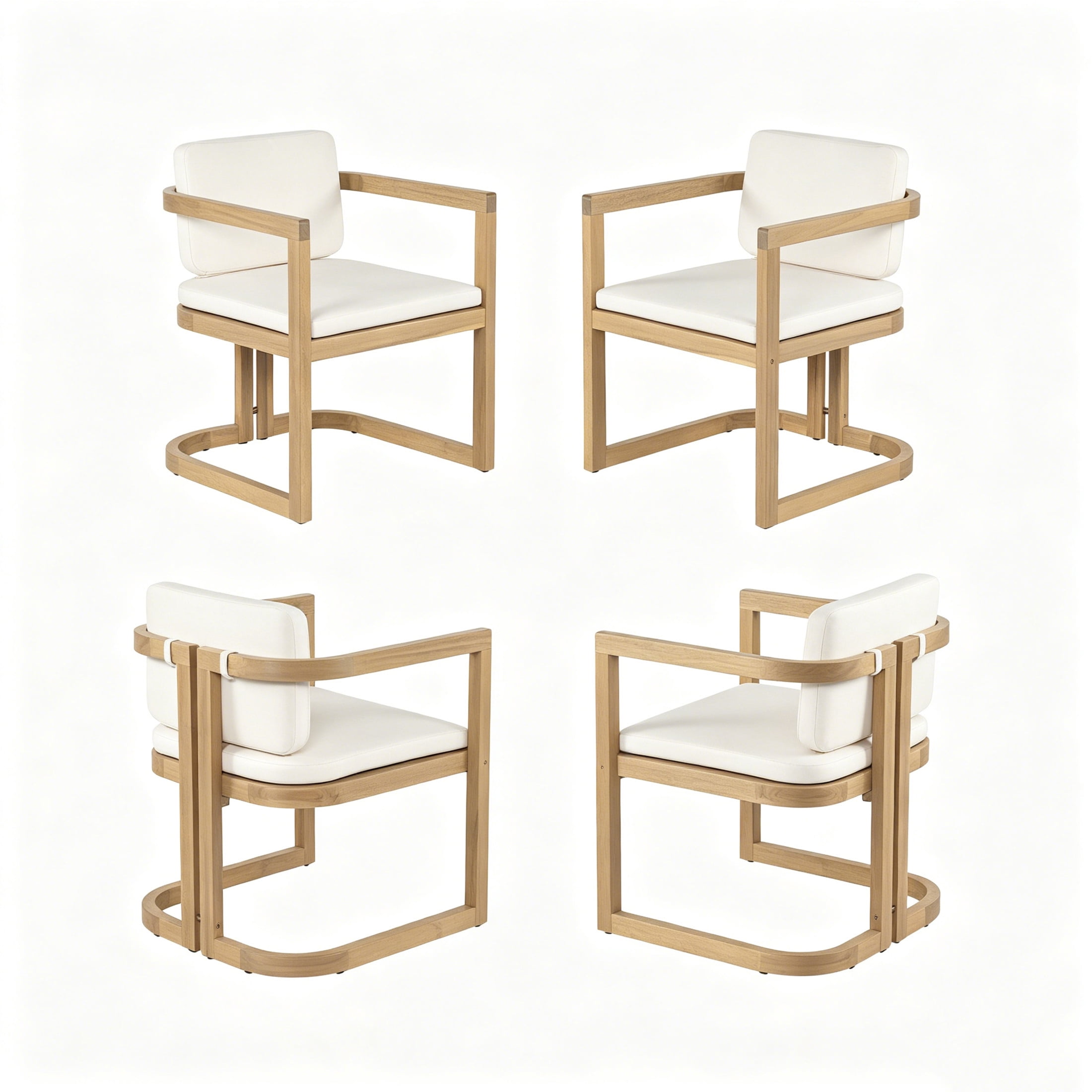 Christopher Knight Home U-shaped Outdoor Wood Dining Chairs with Beige Cushions, Light Teak, Set of 4