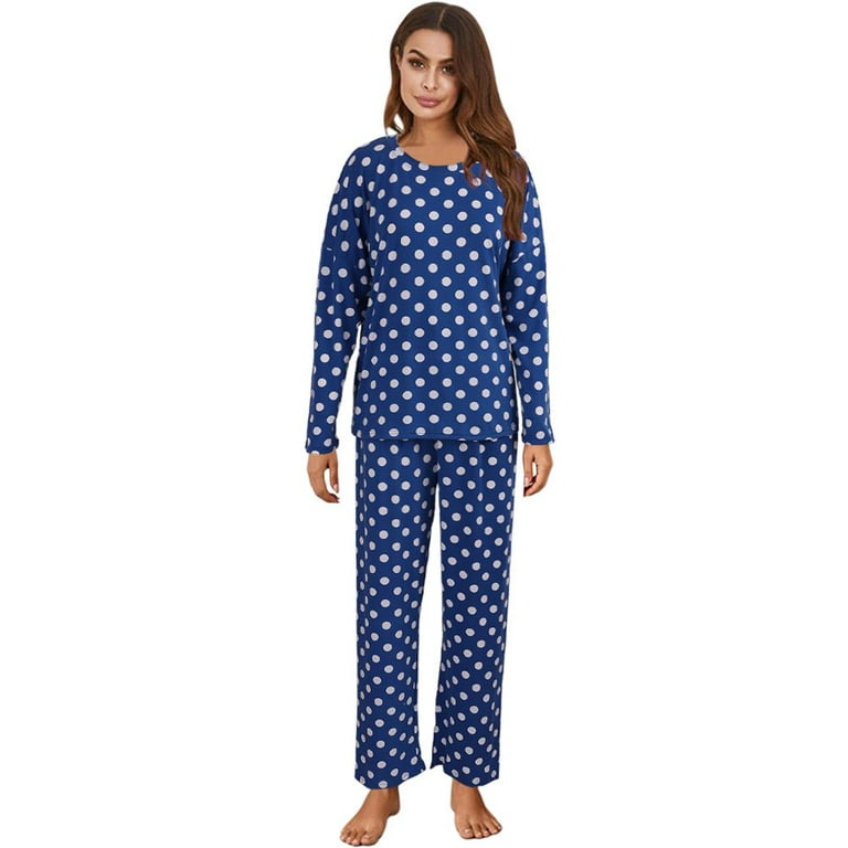 Women's Pajama Set Long Sleeve Sleepwear Polka Dot Print Pjs Super-Soft  Lounge Sets
