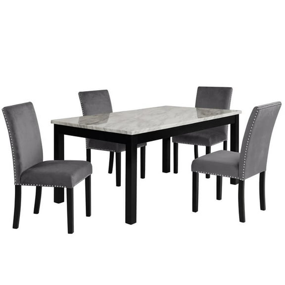Pemberly Row 5-Piece Wood Rectangle Dining Table Set in Gray