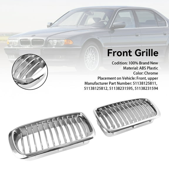 2PCS Chrome Front Kidney Grill Grille Fit for BMW 7 Series E38 1994-2001