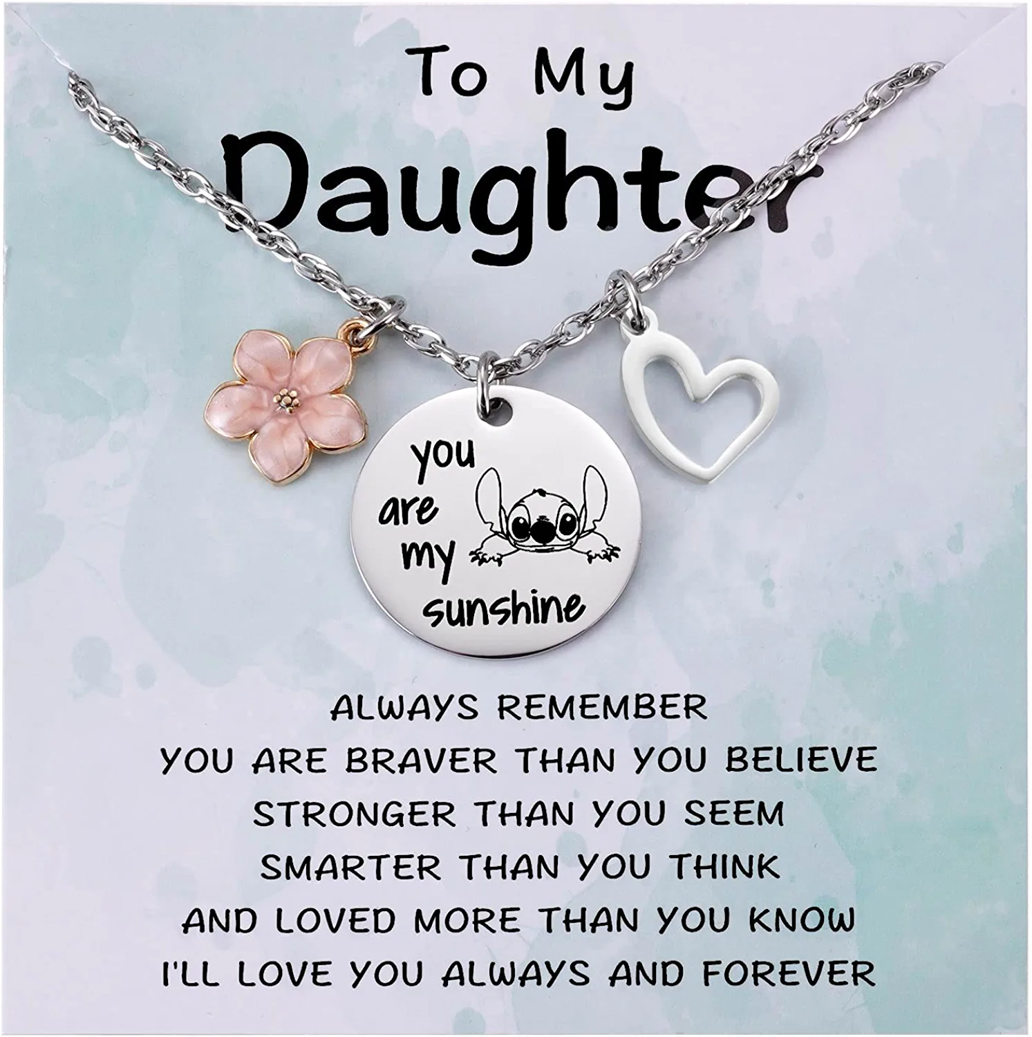 TOLOWOBK Stitch Gifts You Are My Sunshine Necklace, Inspirational Lilo  Stitch Jewelry Stuff Birthday Christmas Gifts &Greeting Card for Little  Girls
