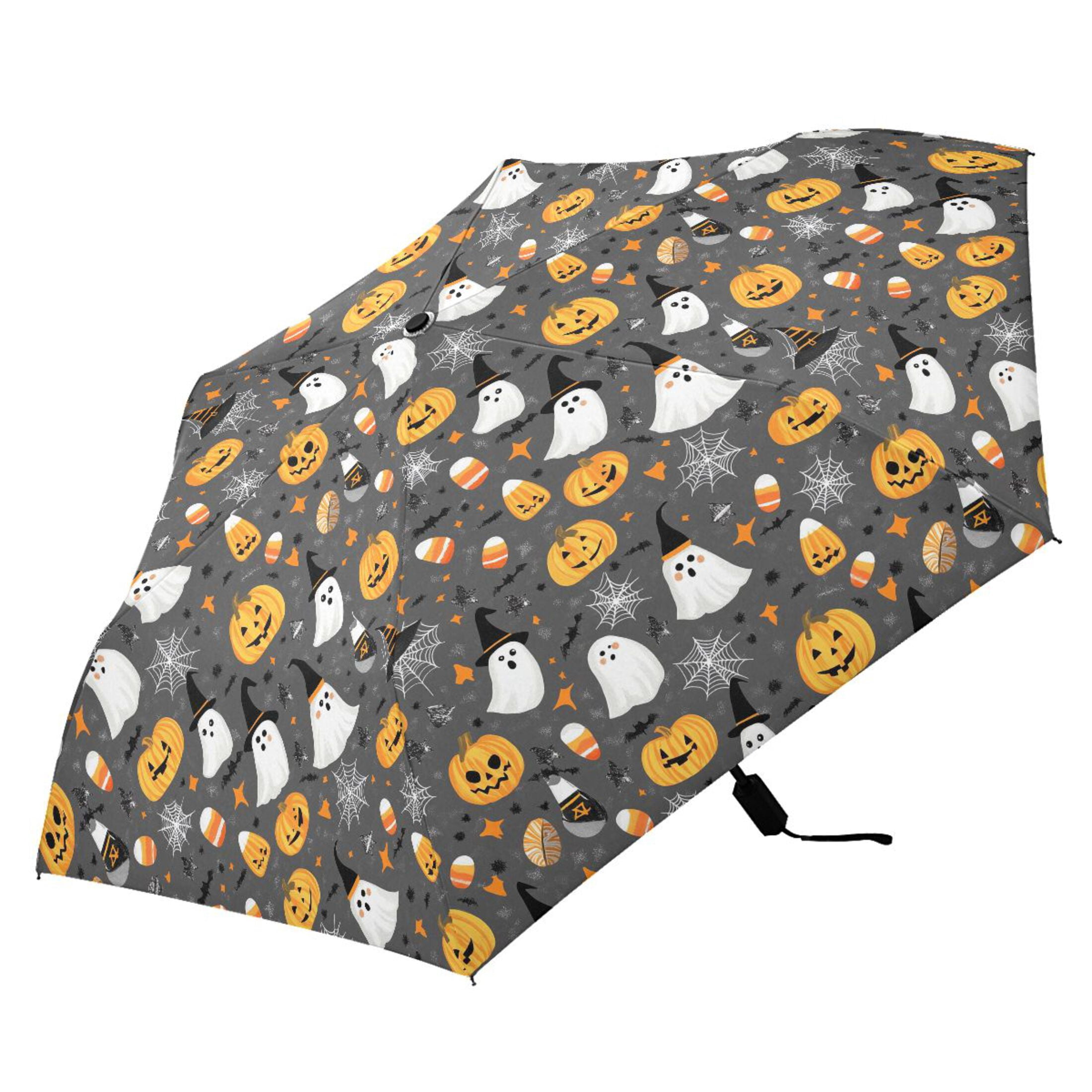 Adorable Ghost Pumpkin Spiderweb Compact Sun Umbrella Windproof Travel Umbrellas for Rain Strong Portable UV Protection