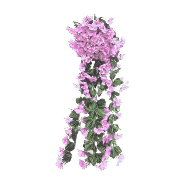 pstuiky Flores colgantes, violetas artificiales, pared de flores, cesta de glicinas, guirnalda colgante, orquídeas de seda artificial