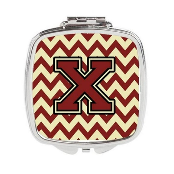 Letter X Chevron Maroon & Gold Compact Mirror - Maroon & Gold - 3in. H x 0.3in. W x 2.75in. L