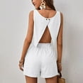thumbnail image 4 of REORIAFEE Casual 2 Pieces Set for Women Y2K 2023 Summer Outfits Suit Disco Outfit Women's Two Piece Cotton Linen Sleeveless Square Neck Tops Shorts Set White XXL, 4 of 7