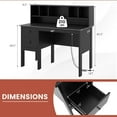 thumbnail image 3 of Black Desk with Drawers & Hutch, Modern Home Office Desk with Power Outlets, USB Ports & Type-C, Writing Study Desk with 5-Cubby Hutch, Computer Workstation Makeup Vanity Desk, 3 of 18