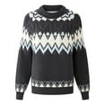 thumbnail image 1 of Fair Isle Yarn Dyed Pullover Sweater Casual Winter Knit Soft Loose Fit Round Neck Patterned Color Top,Size:L, 1 of 4