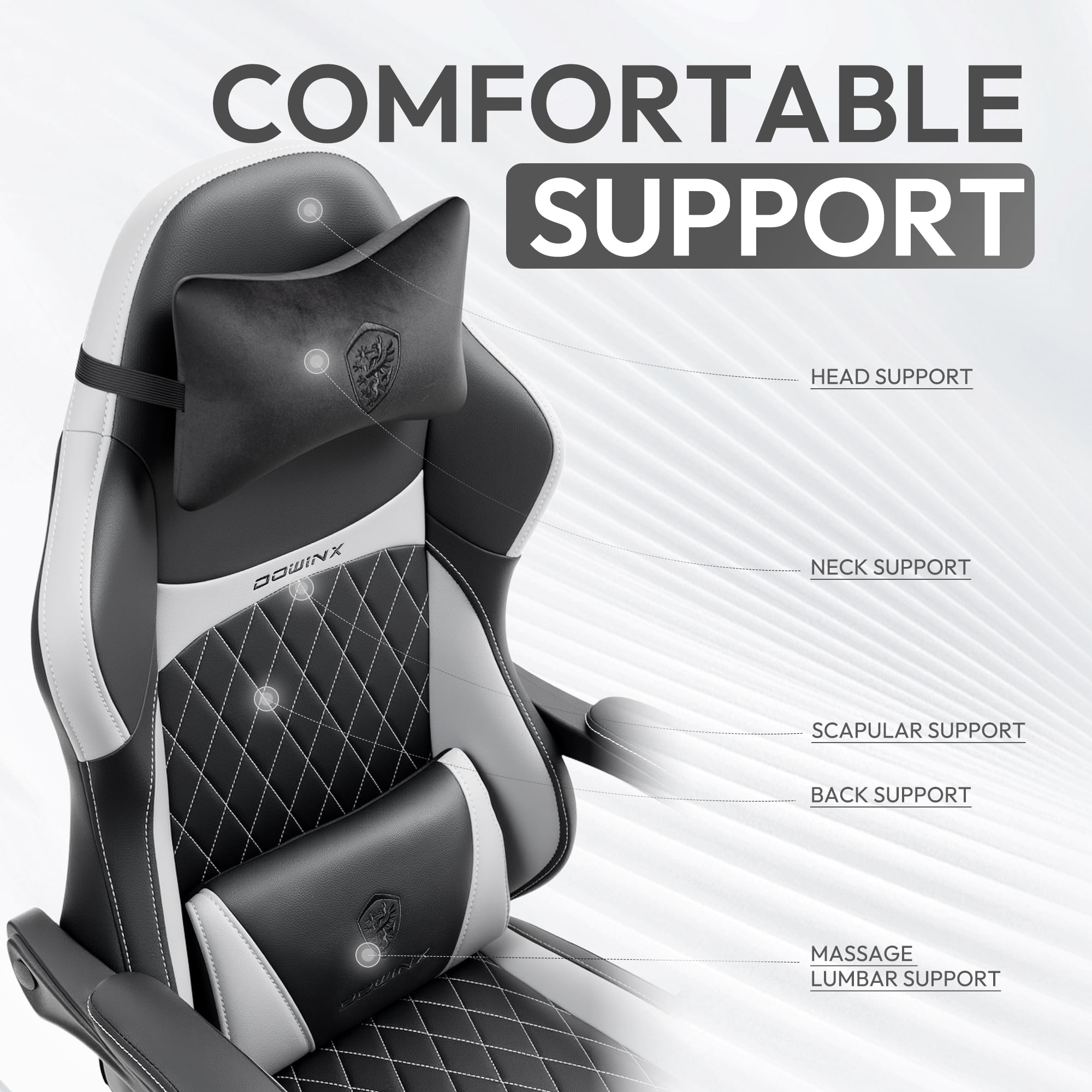 KARXAS Adult Gaming Chair Faux Leather PC Gaming Chair with Footrest and Lumbar Support, Black and Gray