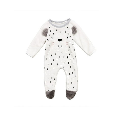 

Baby Boy Girl Footed Jumpsuit Cartoon Long Sleeve Warm Fleece Romper