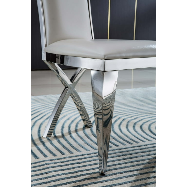 Dining Chairs Set of 2 Modern Leatherette Upholstered Parsons Dining Chair with Stainless Steel Legs and Silver Mirrored Finished Frame Wingback