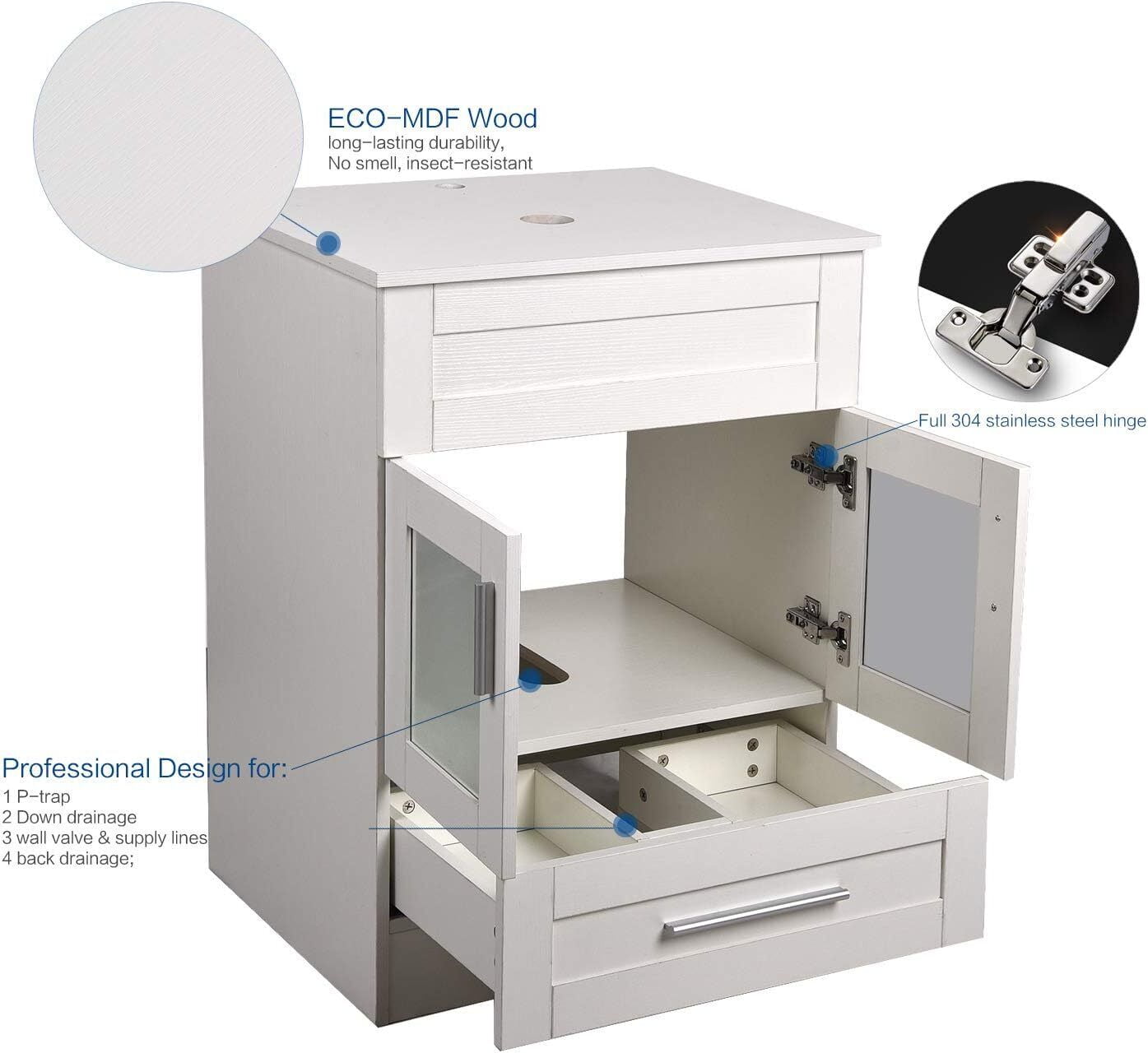 ELECWISH 24" Vanity Bathroom Cabinet with Mirror and Vessel Sink Bowl Faucet Combo Set