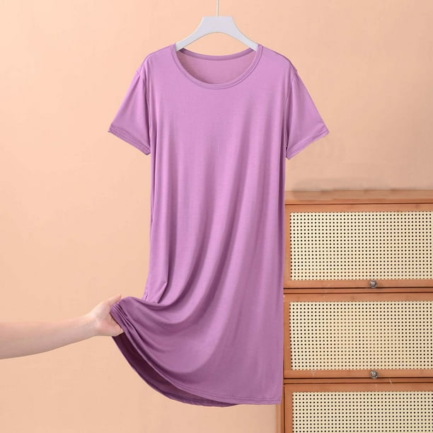 mfyjkho Vestidos para mujer, Falda de manga corta para mujer, vestido fino y holgado de verano, camisón informal de color liso para casa Vestidos maxi para mujer xl