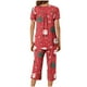 thumbnail image 5 of Puntoco Ropa de dormir para mujer Conjunto de pijama con estampado navideño, cuello redondo, botones, manga corta y pantalón con bolsillos y cintura elástica, 5 of 5