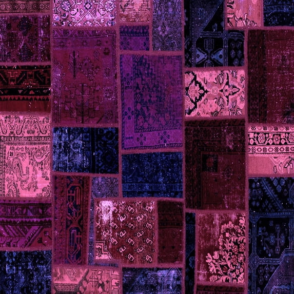 Ahgly Company Indoor Square Patchwork Purple Transitional Area Rugs, 7' Square