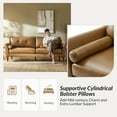 thumbnail image 2 of 3-Seater Genuine Leather Sofa Mid Century with Pillows, Waterproof Stain-resistant, Camel, 2 of 7