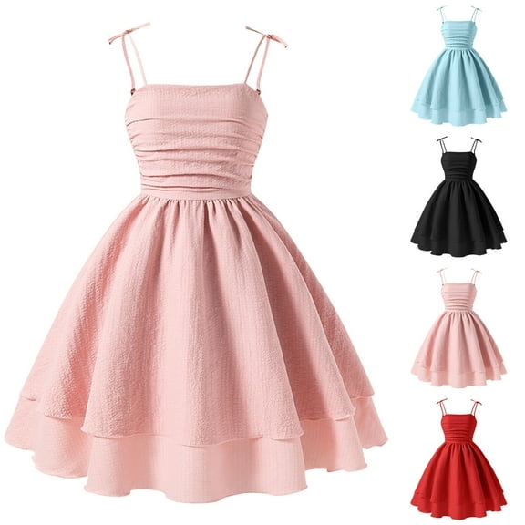 ZZwxWA Girl's Layered Ruched Bow Tie Maxi Cami Dress Flowy A Line Sleeveless Birthday Dress up to 45% Off