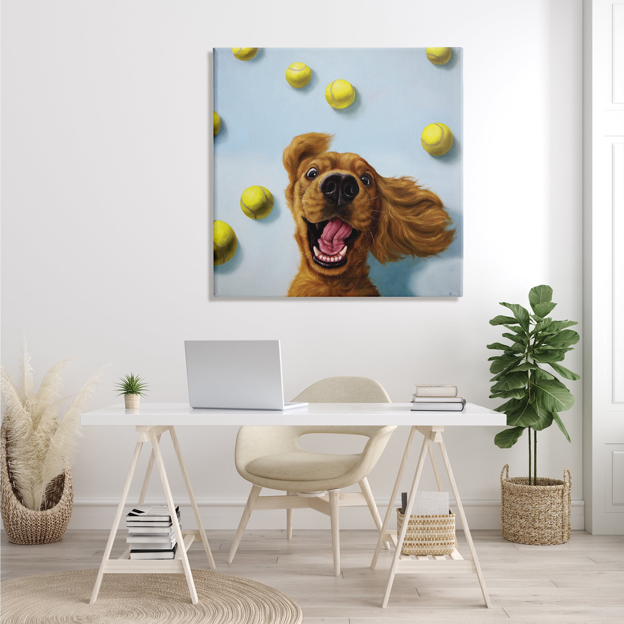 Stupell Industries Happy Smiling Pet Dog with Yellow Tennis Balls, 36 x 36, Designed by Lucia Heffernan