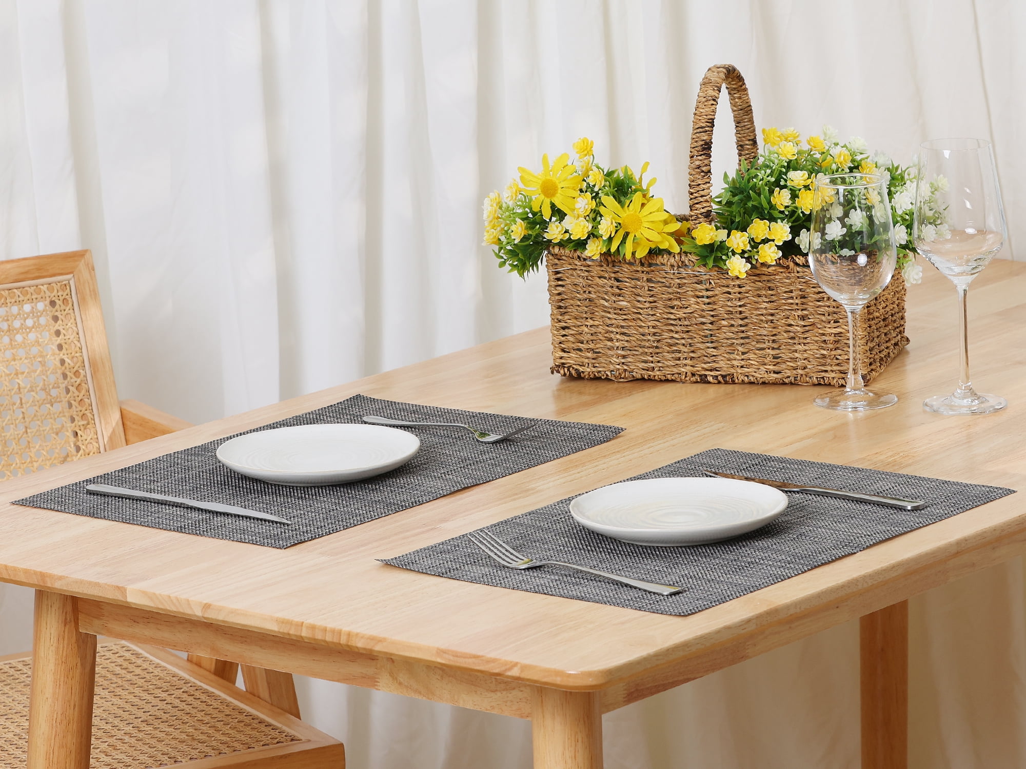 Unique Bargains Durable Placemats for Dining Table, Resistant Kitchen Place Mats Set of 6 Black Grey 18" x 12"