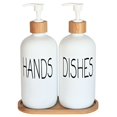 thumbnail image 1 of Set dispensador de jabón DIDROOM Glass con bandeja de bambú, color blanco, 1 of 6