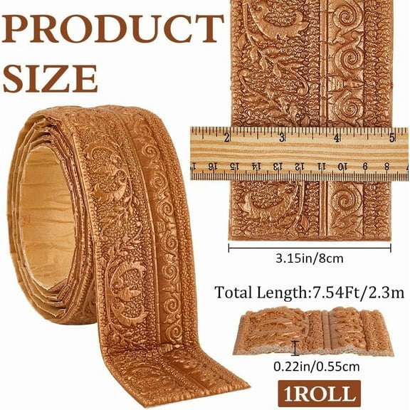 1 pc 90.5 x 3.14in Peel and Stick Wallpaper Border Crown Molding Bronze Self Adhesive Flexible 3D Baseboard Trim Mirror Sticky Wall Edging Base Lines Foam for Hotel Home DIY Decor