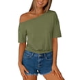 thumbnail image 5 of Sexlip Womens Swimsuit Set Asymmetrical Off Shoulder Cover Up Design Short Sleeve Cropped Silhouette Lightweight Fabric for Beach Vacations Green L, 5 of 6