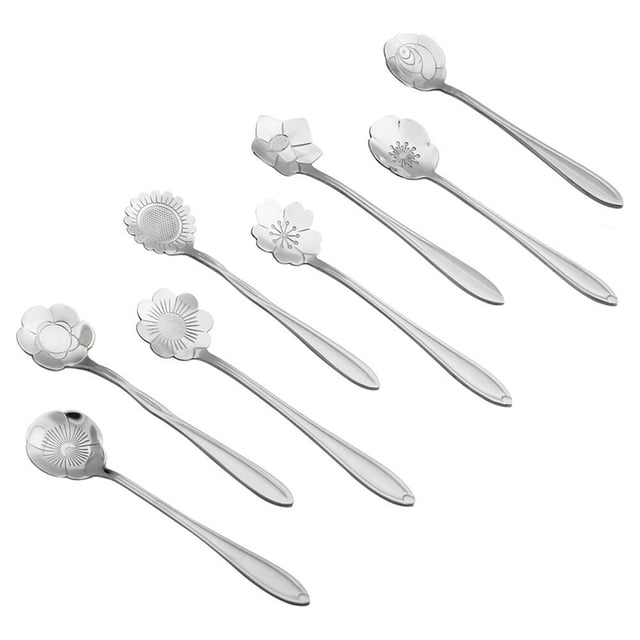 Paquete de 8 cucharas creativas con forma de flor, bonitas y novedosas, para el hogar, la tienda y la oficina (flor de cerezo, rosa, platycodon, margarita persa, girasol, ciruela, pensamiento).