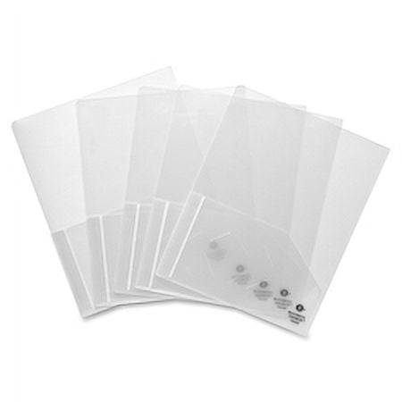 Business Source Letter Pocket Folder - 8 1/2" x 11" - 60 Sheet Capacity - 2 Pocket(s) - Poly - Clear - 5 / Pack | Bundle of 5