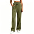 thumbnail image 3 of VBVC Women's Side Stripe Wide Leg Track Pants , Drawstring Y2K Casual Trousers For Women , Ladies' Lightweight Stretchy Sweatpants with Pockets, Army Green , S-3XL, 3 of 8