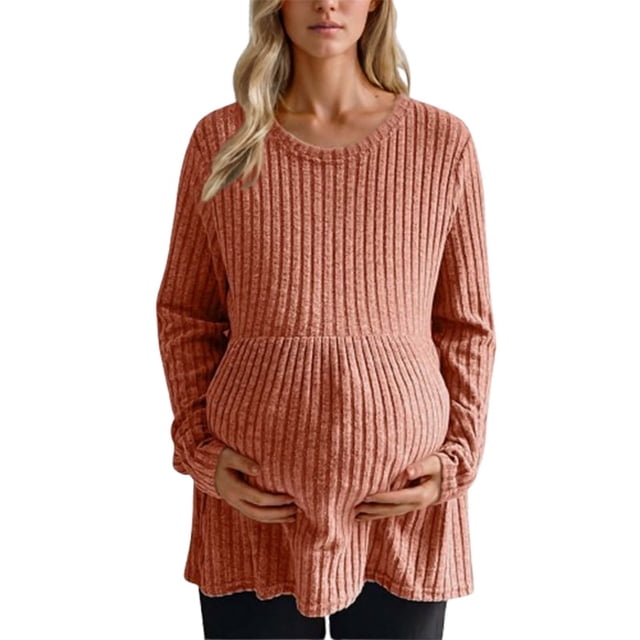 Diufon Women's Maternity Tops Soft Long Sleeve Pregnancy Tunic Blouses Crew Neck Striped Knitted Sweater Top
